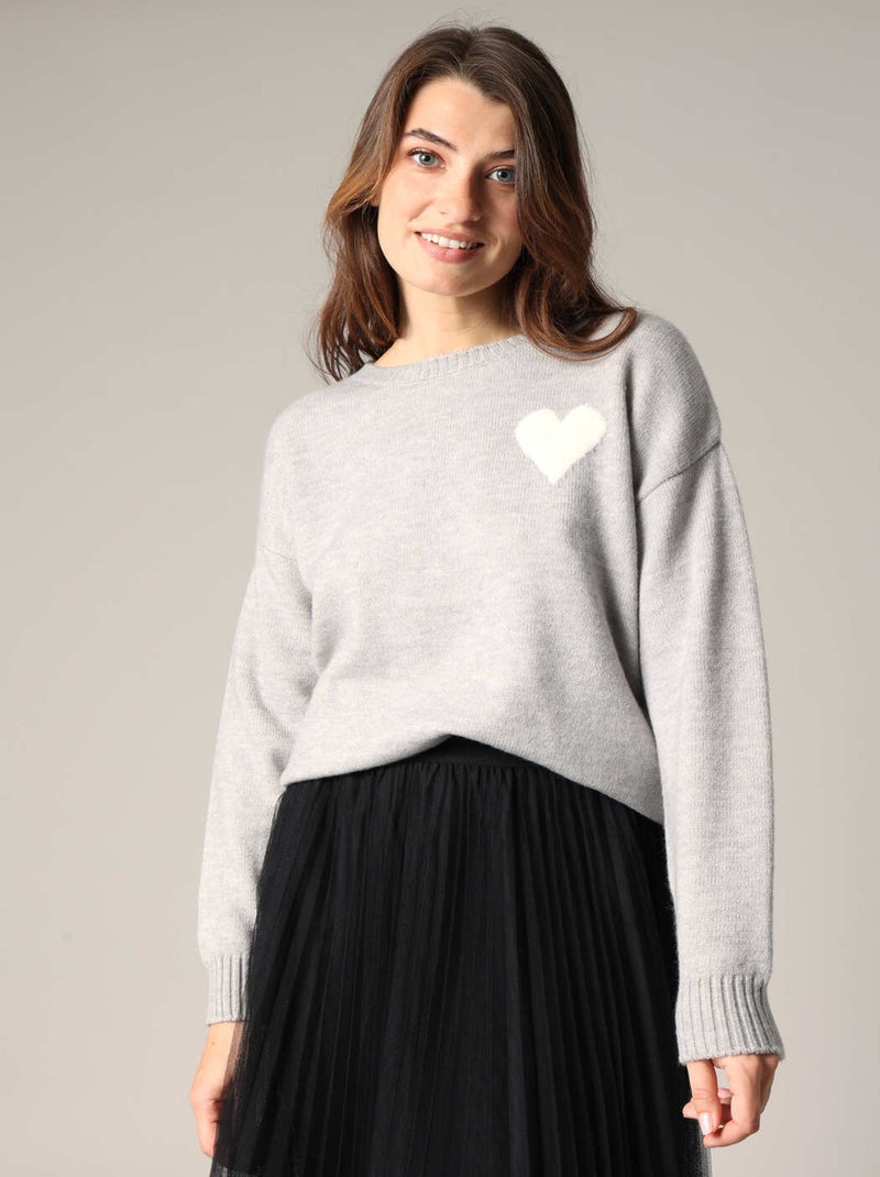 Pull avec motif cœur
 'Deeluxe' Gris clair - Kiabi