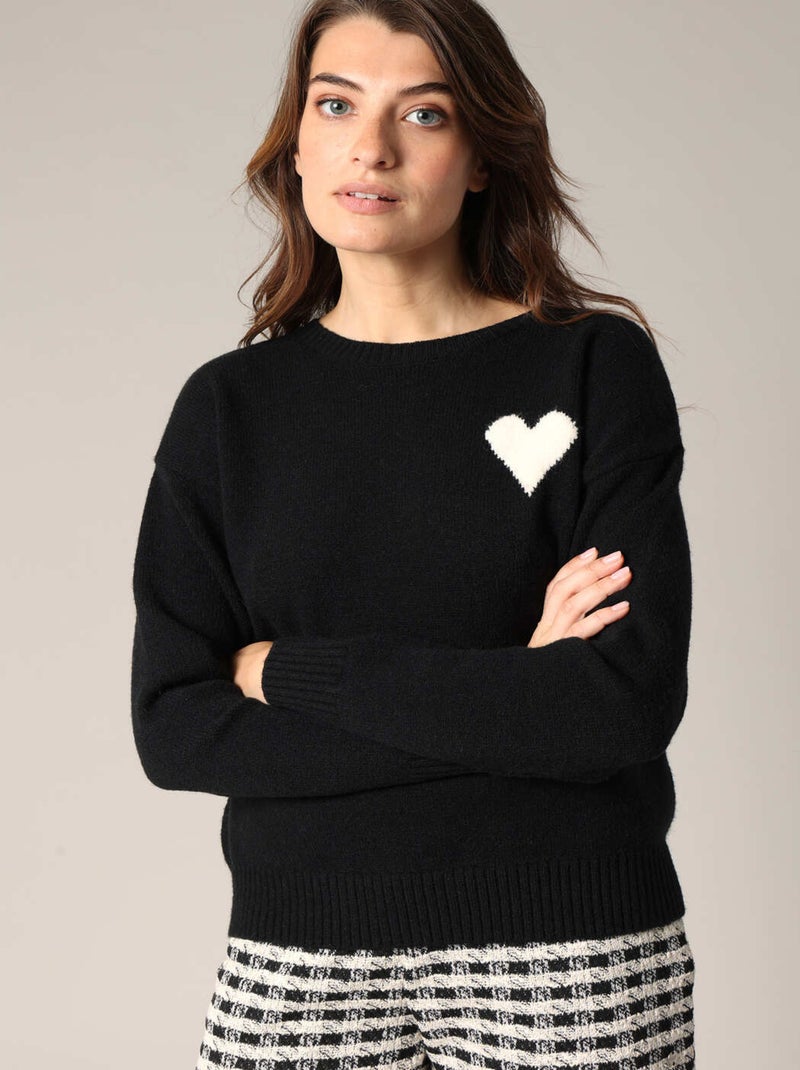 Pull avec motif cœur
 'Deeluxe' Noir - Kiabi