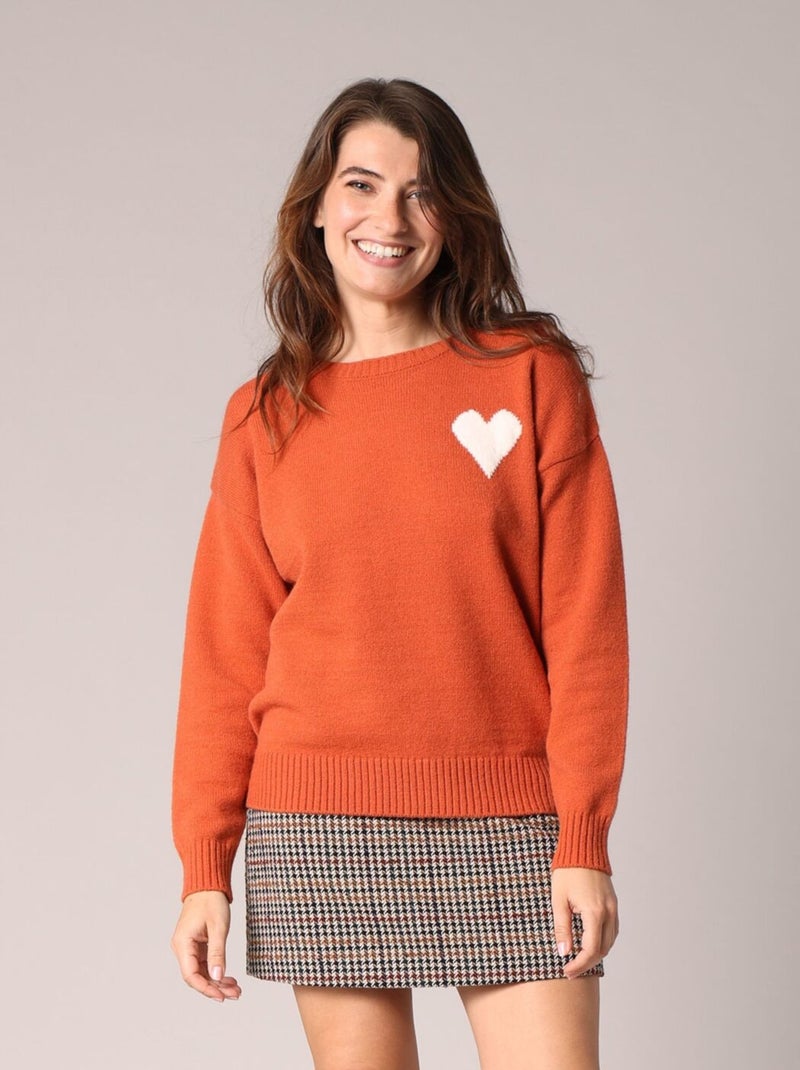 Pull avec motif cœur
 'Deeluxe' Rouge brique - Kiabi