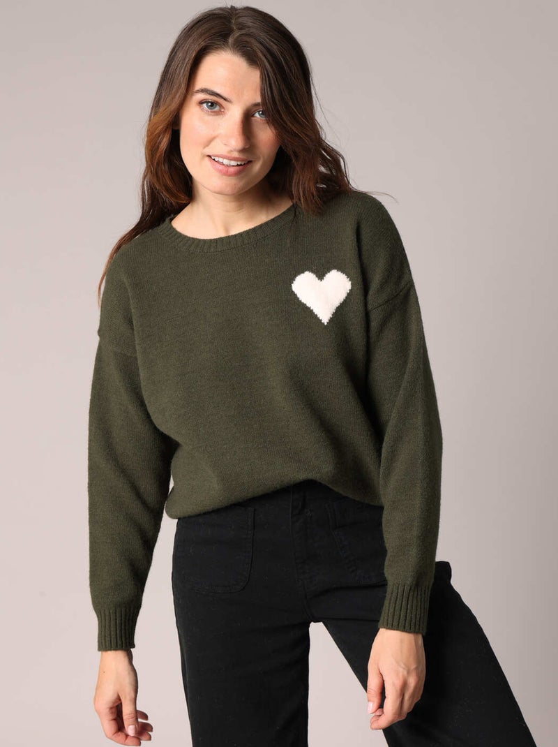 Pull avec motif cœur
 'Deeluxe' Vert bouteille - Kiabi