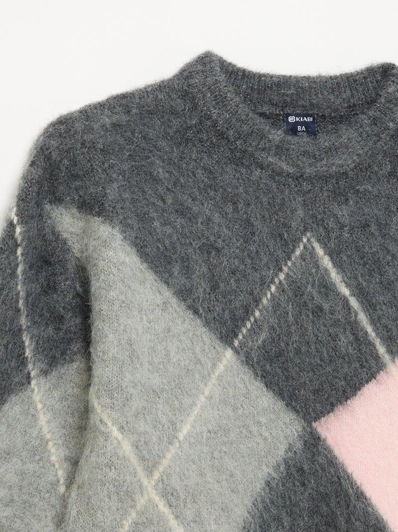 Pull avec motifs à losanges Gris - Kiabi