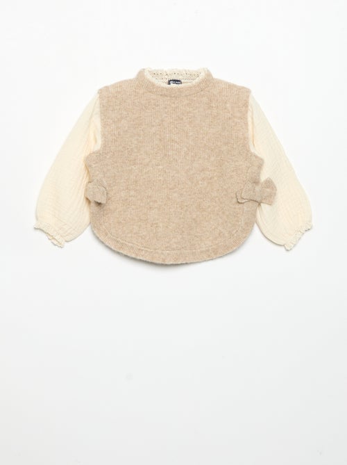 Pull avec nœuds et manches en voile de coton - Kiabi