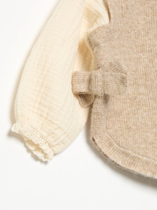Pull avec nœuds et manches en voile de coton - Kiabi