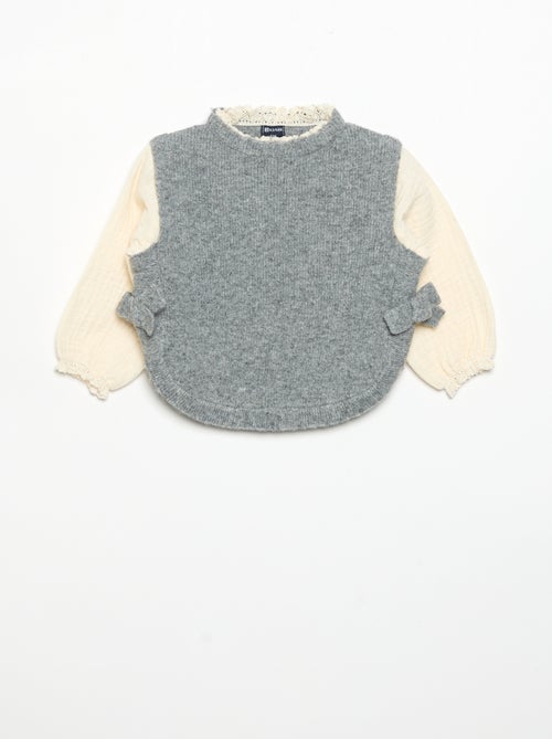 Pull avec nœuds et manches en voile de coton - Kiabi