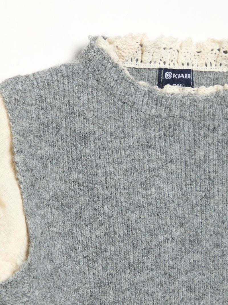 Pull avec nœuds et manches en voile de coton Gris - Kiabi