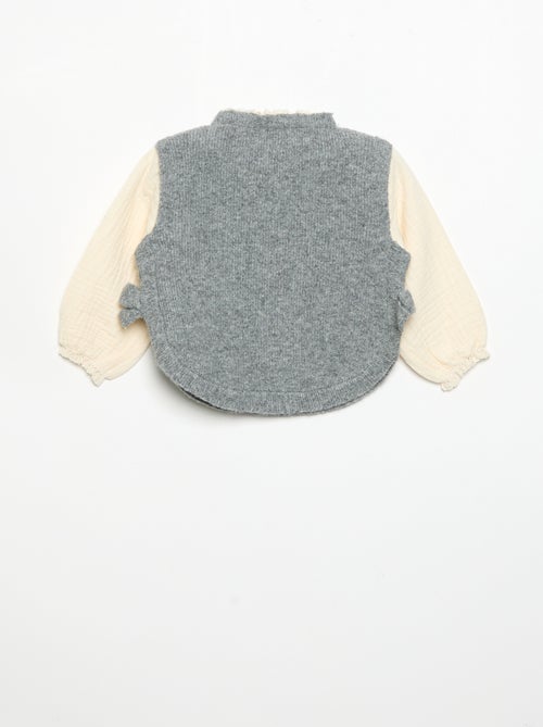 Pull avec nœuds et manches en voile de coton - Kiabi