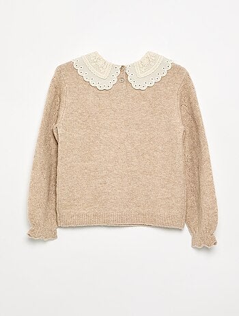 Pull avec un grand col brodé fantaisie
