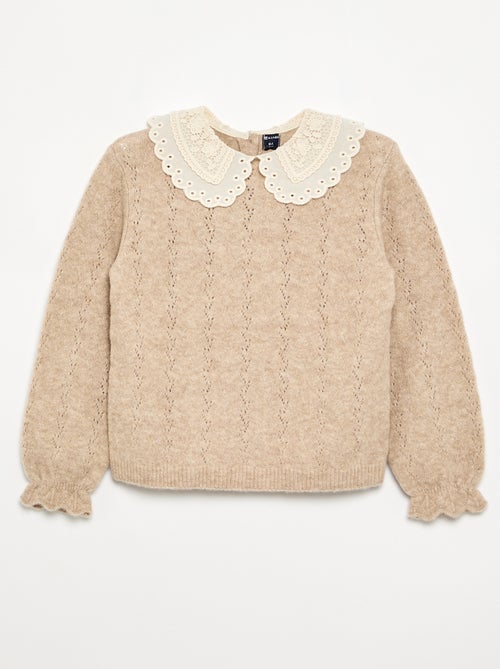 Pull avec un grand col brodé fantaisie - Kiabi Pull avec un grand col brodé fantaisie - Kiabi