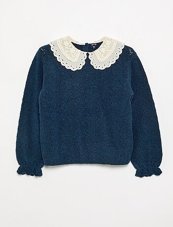 Pull avec un grand col brodé fantaisie