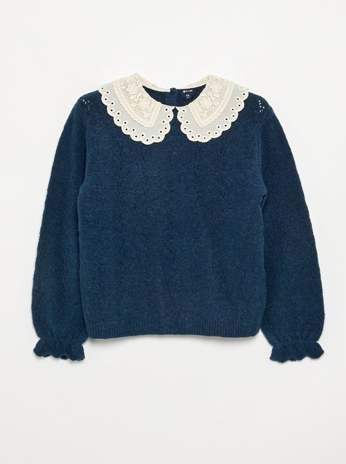 Pull avec un grand col brodé fantaisie - Kiabi Pull avec un grand col brodé fantaisie - Kiabi