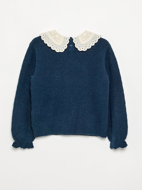 Pull avec un grand col brodé fantaisie - Kiabi Pull avec un grand col brodé fantaisie - Kiabi