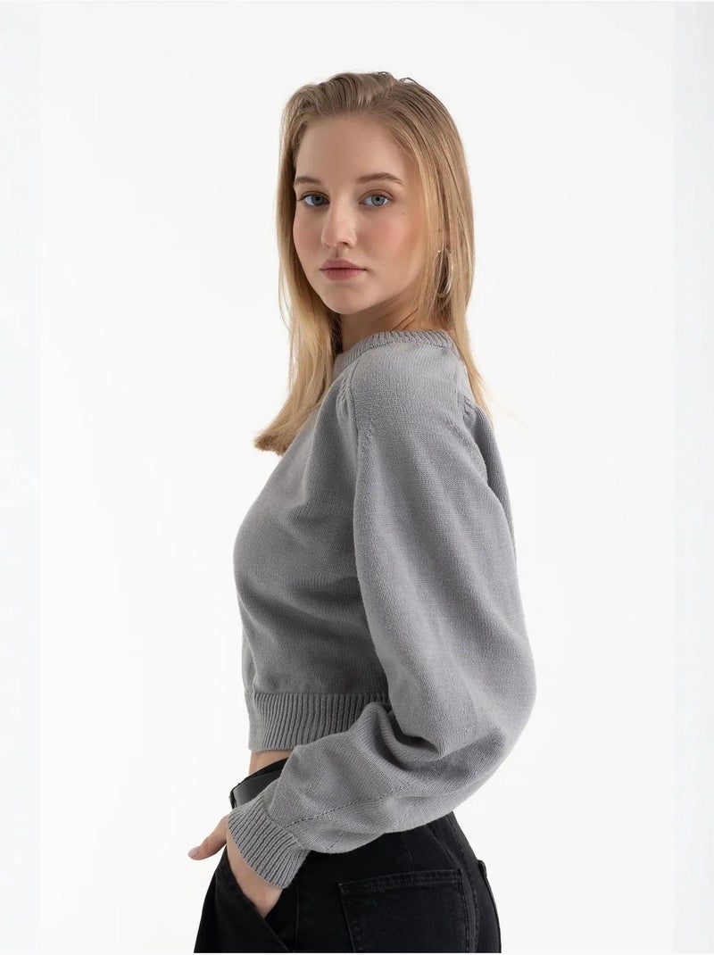 Pull basique à col rond Gris - Kiabi