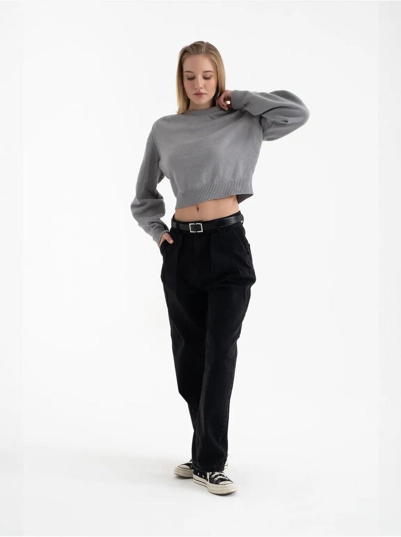 Pull basique à col rond Gris - Kiabi