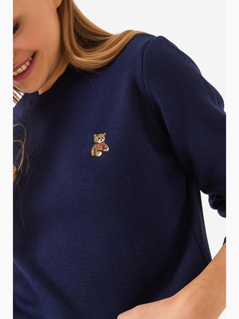 Pull basique brodé teddy lucci Bleu marine - Kiabi