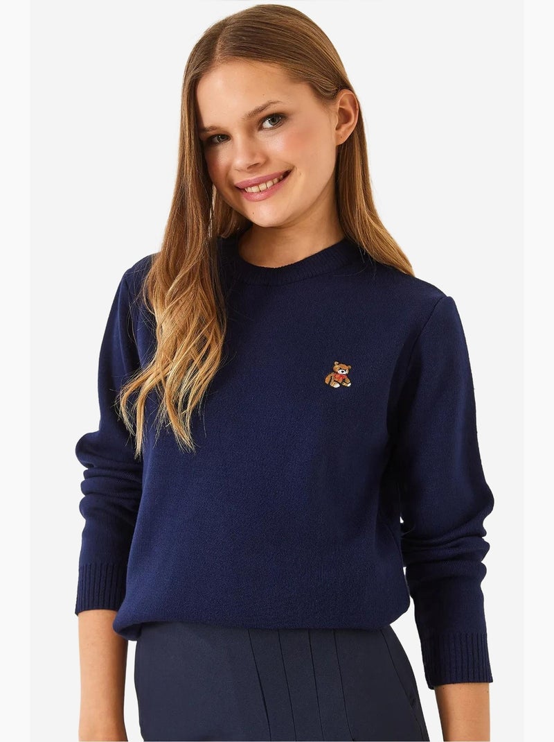 Pull basique brodé teddy lucci Bleu marine - Kiabi
