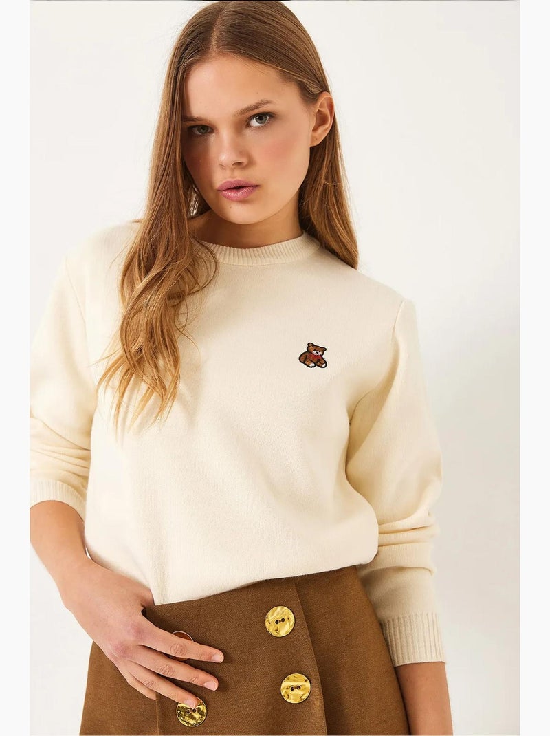 Pull basique brodé teddy lucci Crème - Kiabi