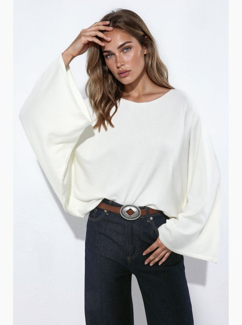 Pull basique en maille douce à col bateau hiccup - Kiabi