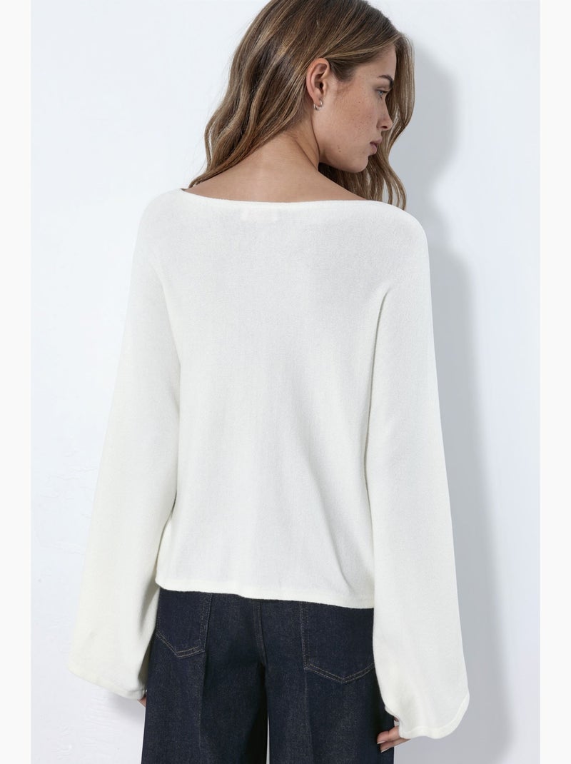 Pull basique en maille douce à col bateau hiccup Crème - Kiabi