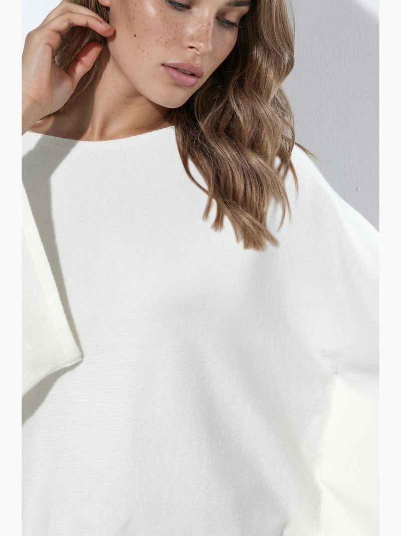 Pull basique en maille douce à col bateau hiccup Crème - Kiabi