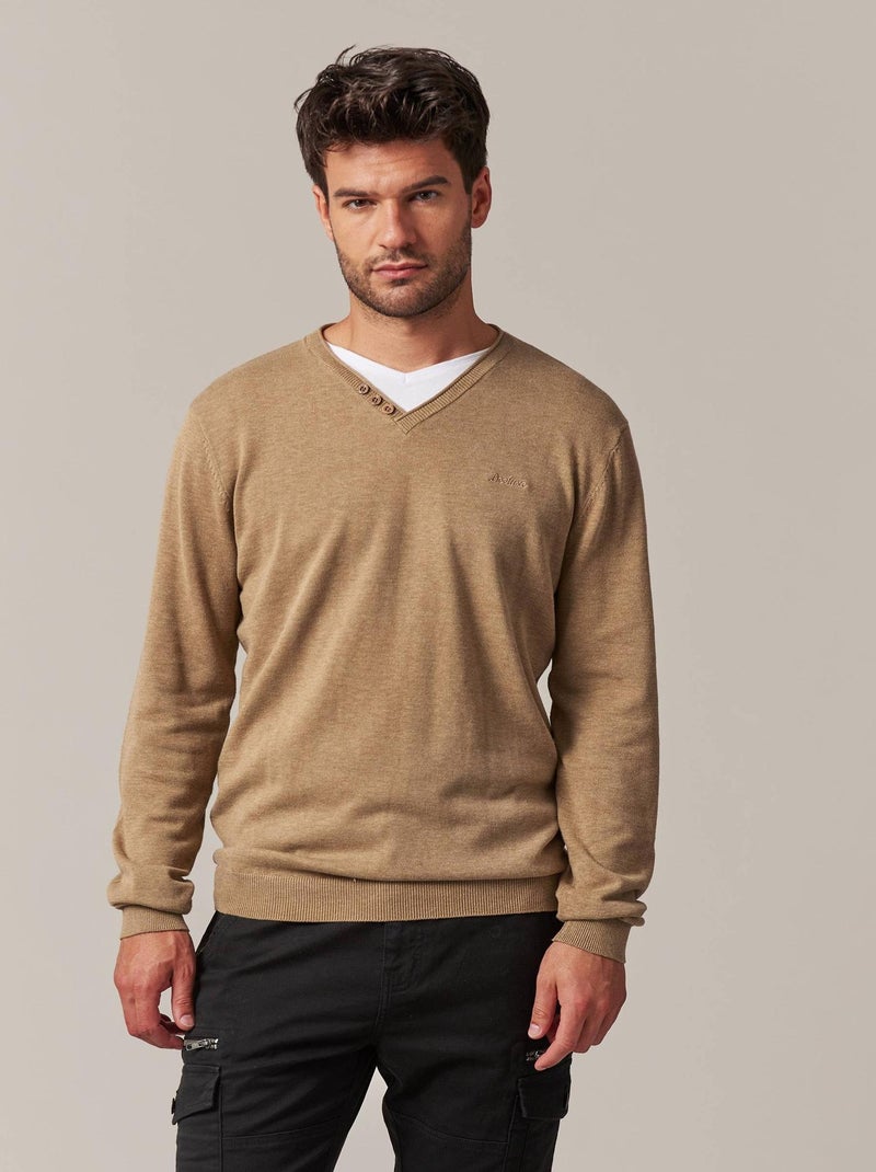 Pull basique en maille pour homme 'Deeluxe' Beige - Kiabi