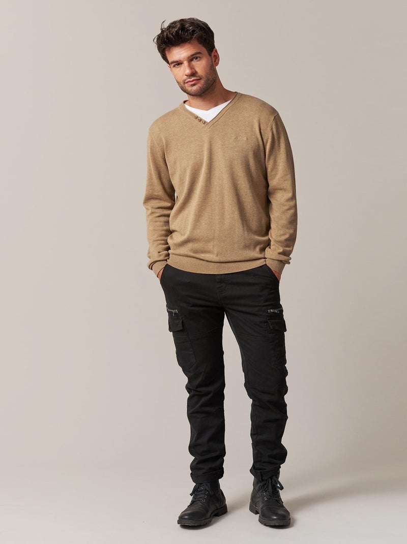 Pull basique en maille pour homme 'Deeluxe' Beige - Kiabi