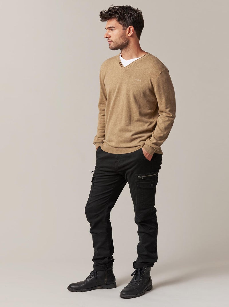 Pull basique en maille pour homme 'Deeluxe' Beige - Kiabi