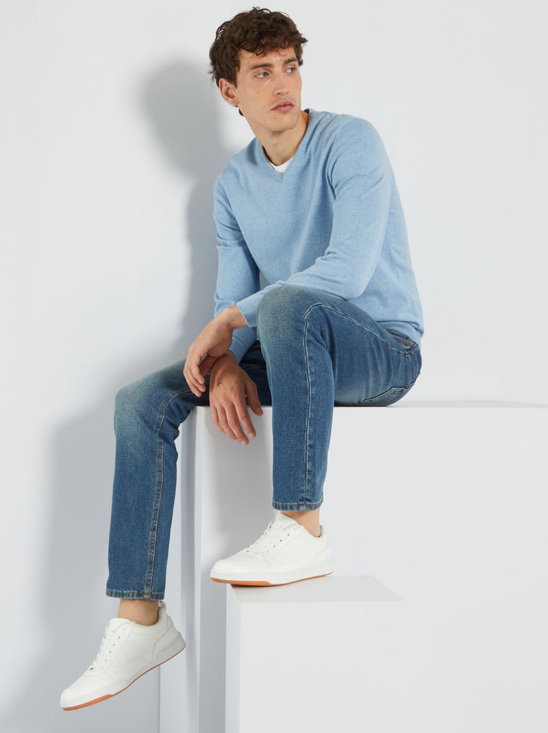 Pull basique en maille unie Bleu ciel - Kiabi