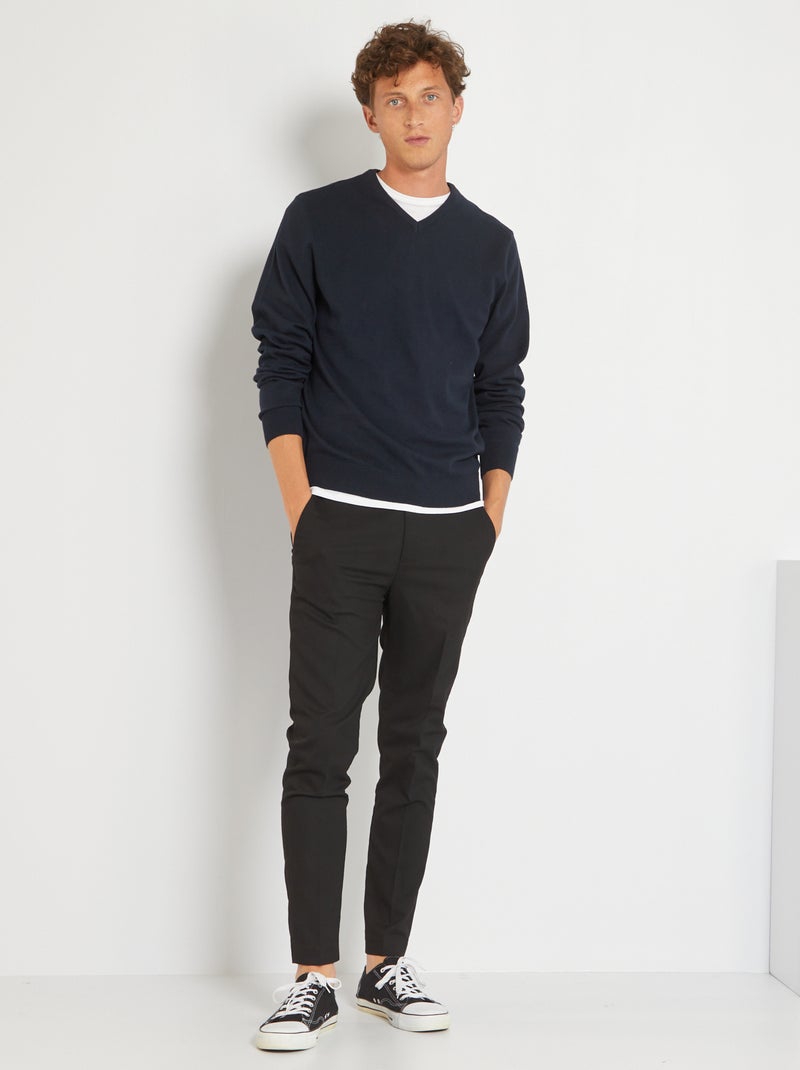 Pull basique en maille unie Bleu marine - Kiabi