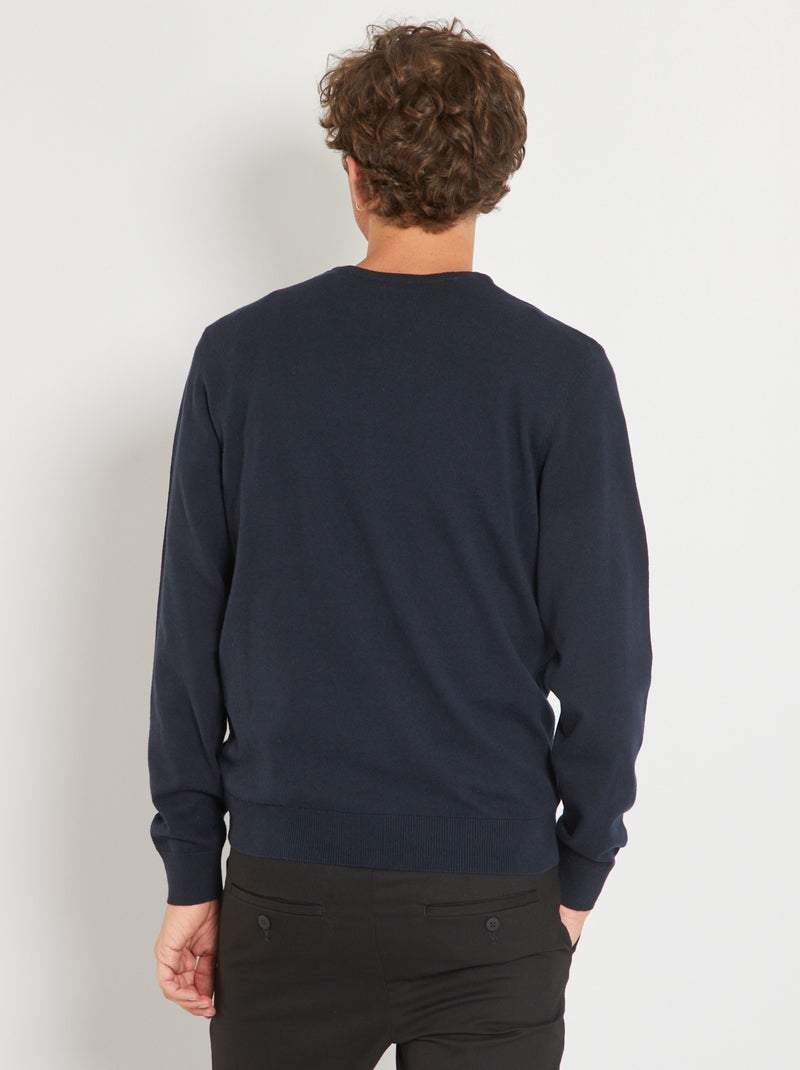 Pull basique en maille unie Bleu marine - Kiabi