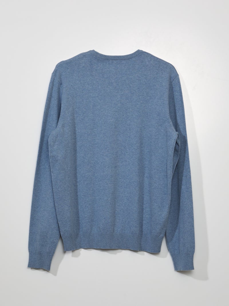 Pull basique en maille unie Bleu - Kiabi