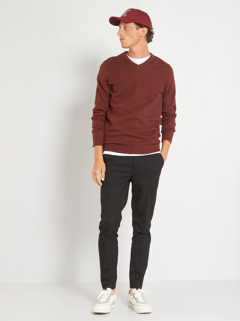 Pull basique en maille unie Bordeaux - Kiabi
