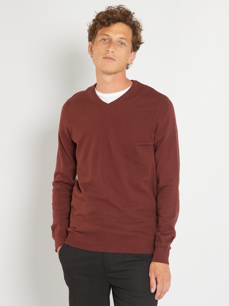 Pull basique en maille unie Bordeaux - Kiabi