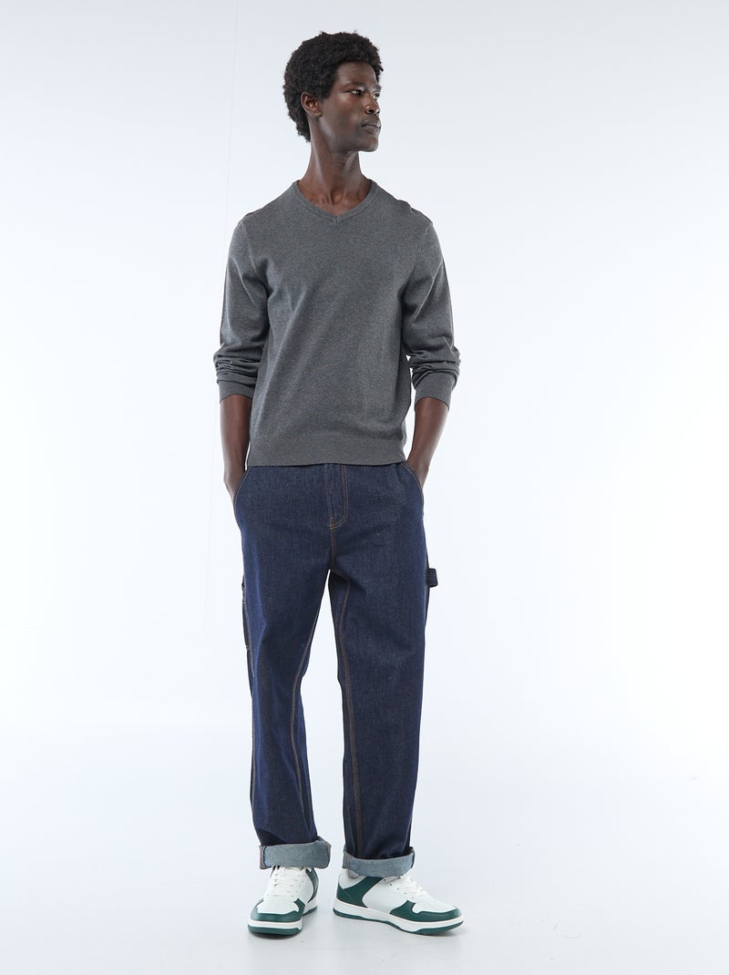 Pull basique en maille unie Gris foncé - Kiabi