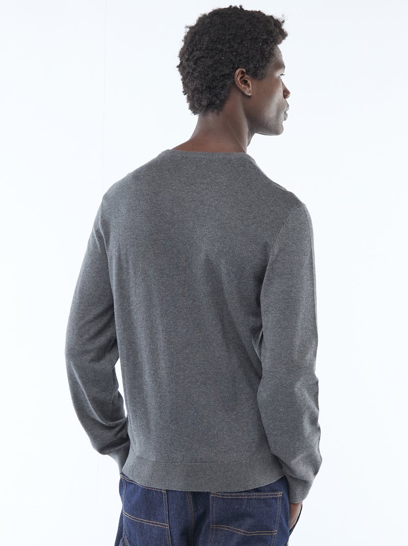 Pull basique en maille unie Gris foncé - Kiabi