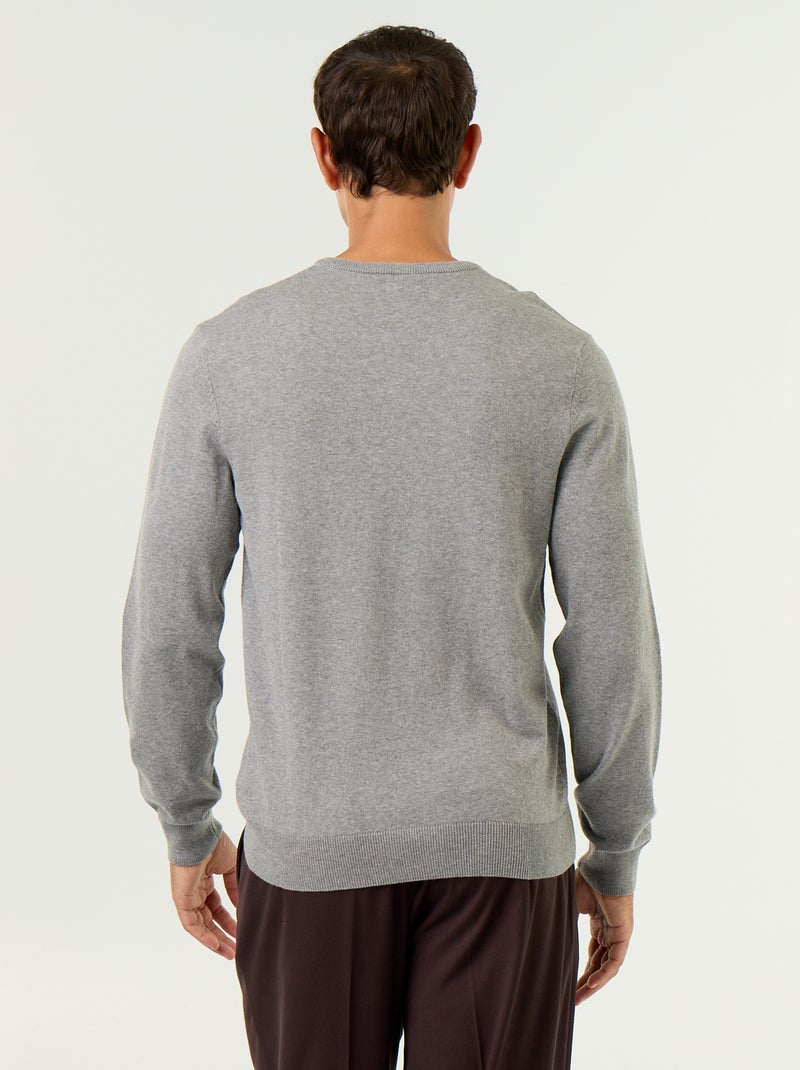 Pull basique en maille unie Gris - Kiabi