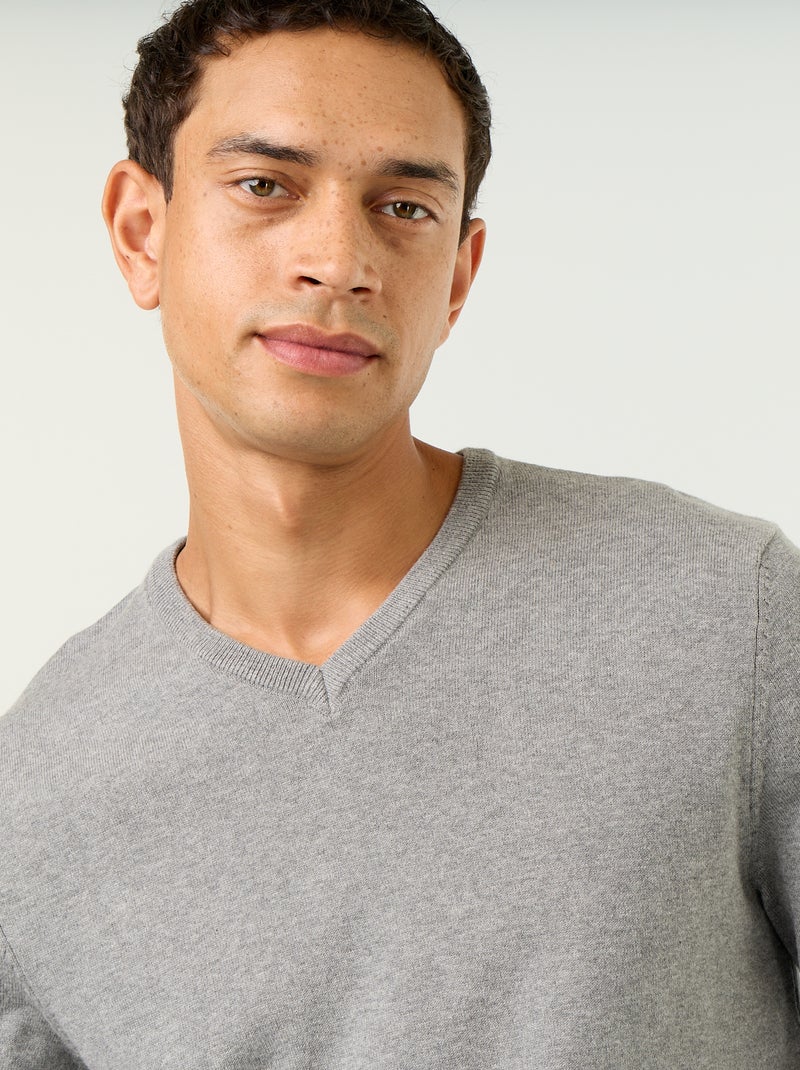 Pull basique en maille unie Gris - Kiabi