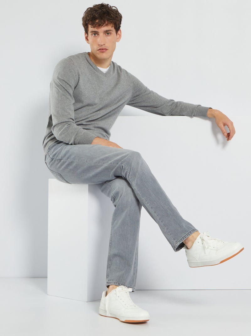 Pull basique en maille unie Gris - Kiabi