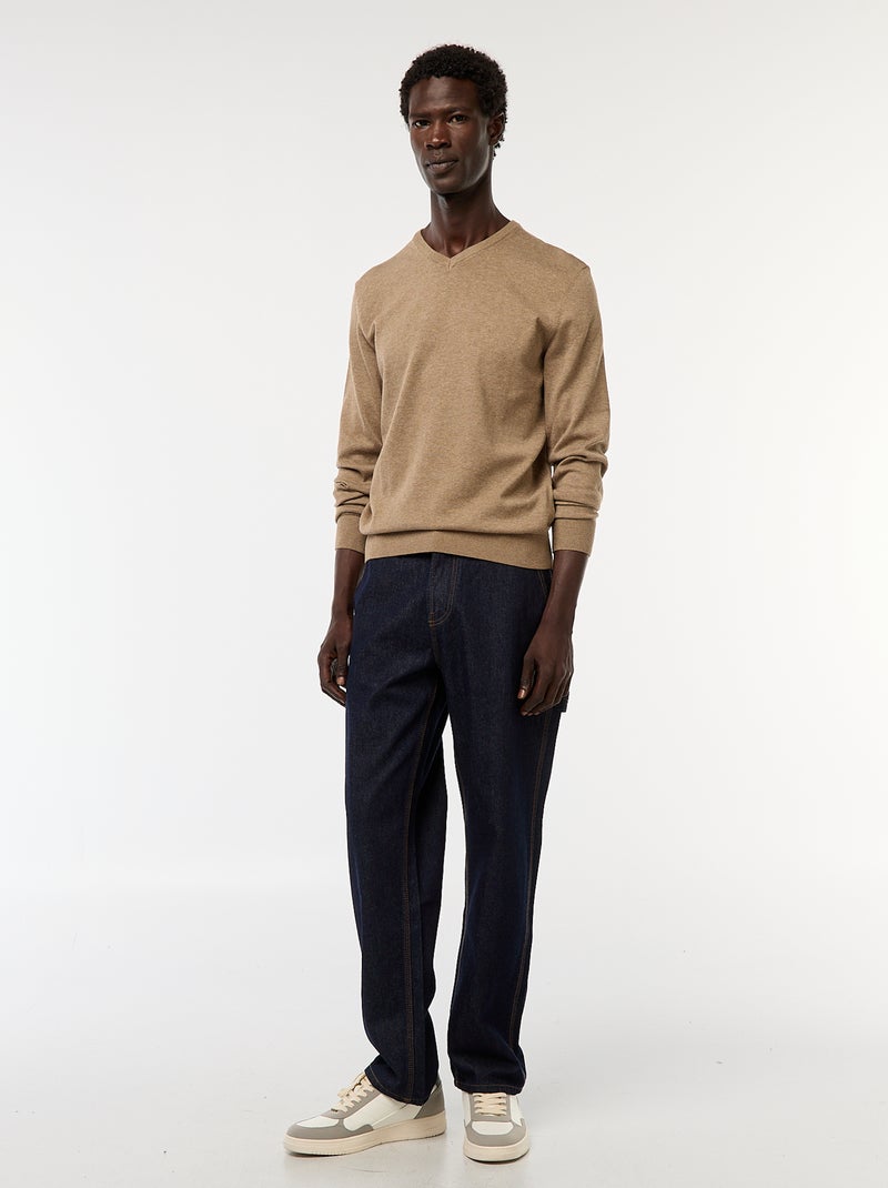 Pull basique en maille unie Marron - Kiabi