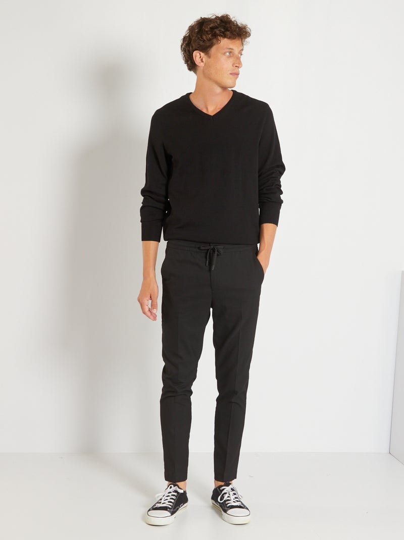 Pull basique en maille unie Noir - Kiabi