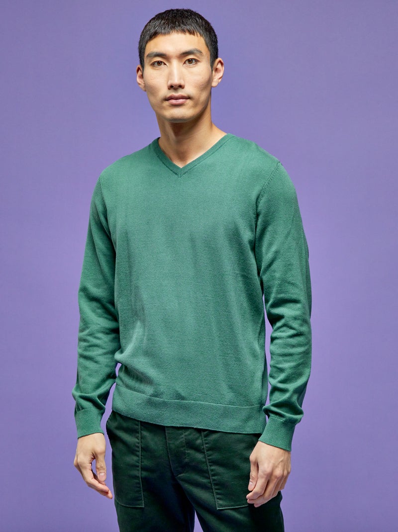Pull basique en maille unie Vert gris - Kiabi