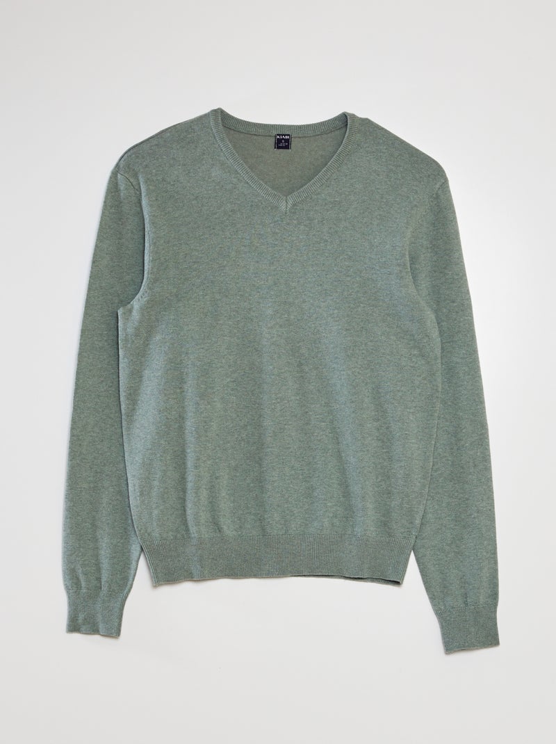 Pull basique en maille unie Vert - Kiabi