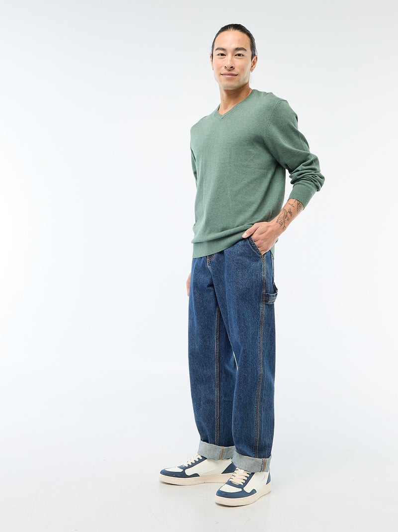 Pull basique en maille unie Vert - Kiabi