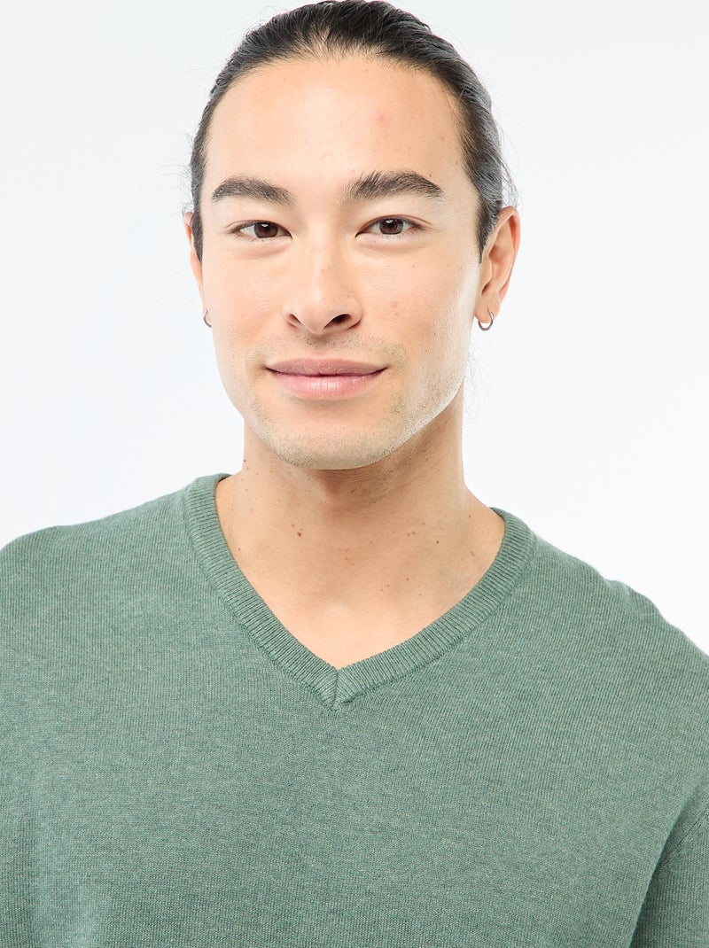 Pull basique en maille unie Vert - Kiabi