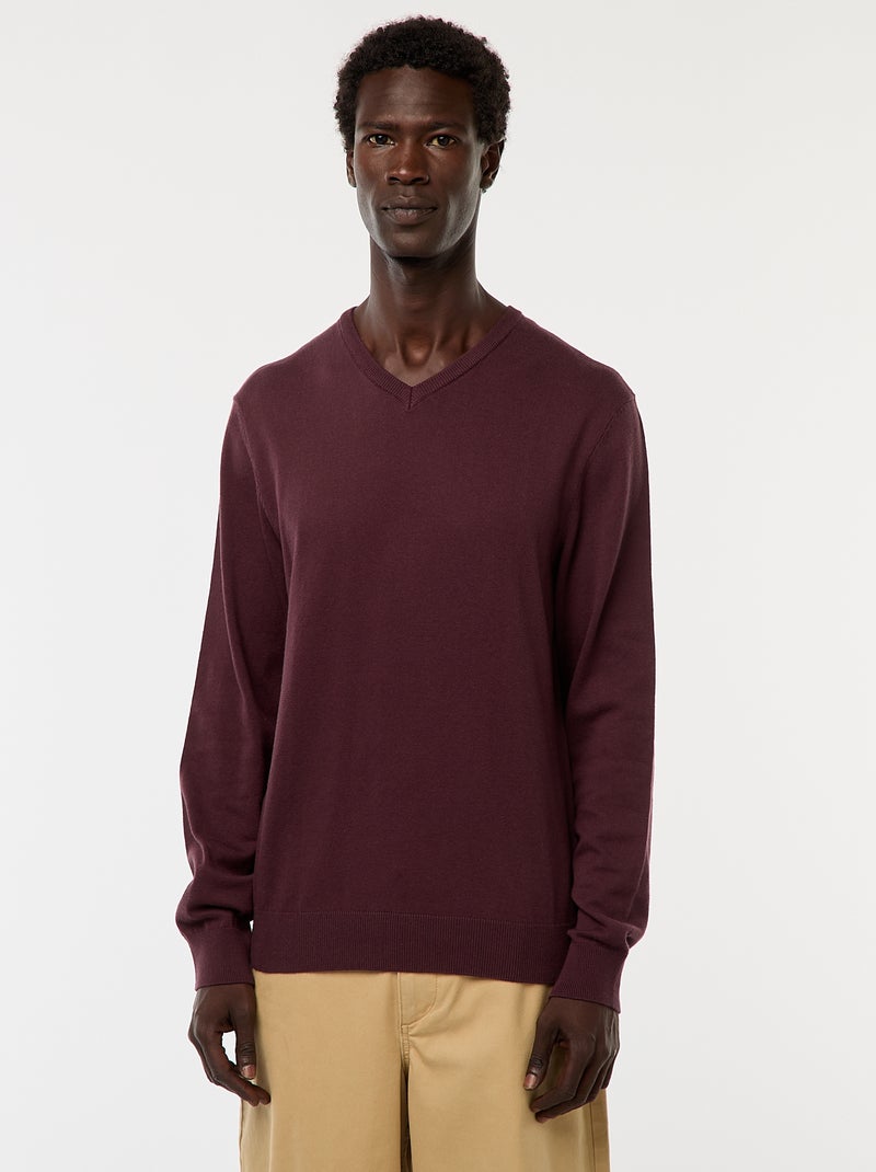 Pull basique en maille unie Violet - Kiabi