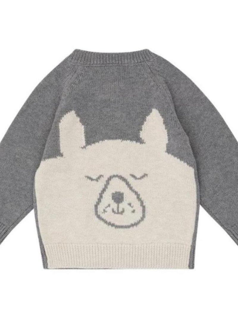 Pull Bébé Chien en Maille Bio Gris - Kiabi