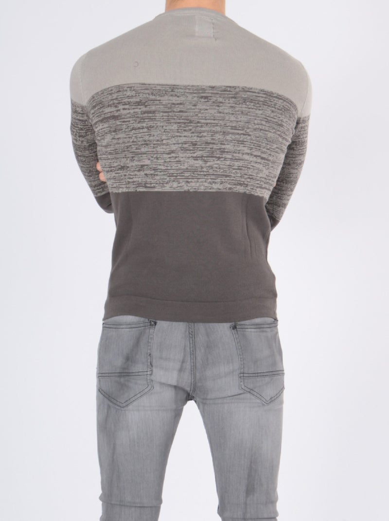 Pull bi-color col rond Gris - Kiabi
