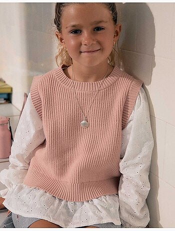 Pull bi-matière en maille et coton