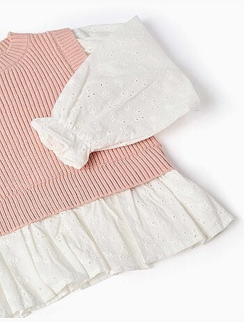 Pull bi-matière en maille et coton