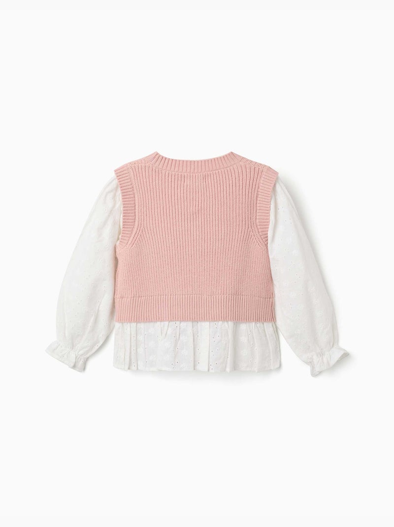 Pull bi-matière en maille et coton Rose clair - Kiabi