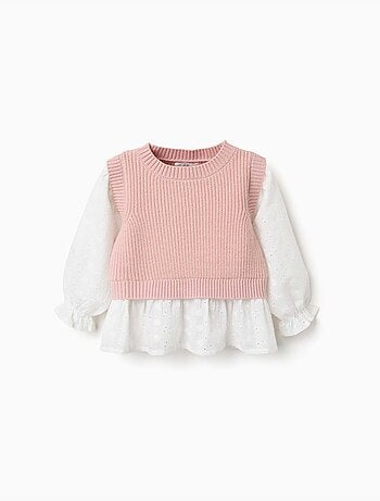 Pull bi-matière en maille et coton